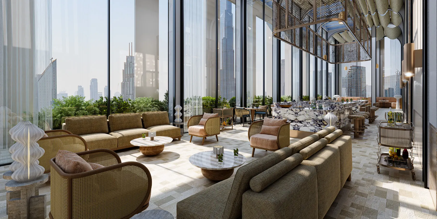 Rooftop sky garden lounge at AHS Twin Towers